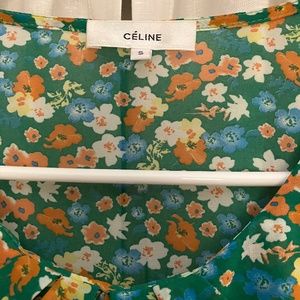 Green and floral silk Céline blouse